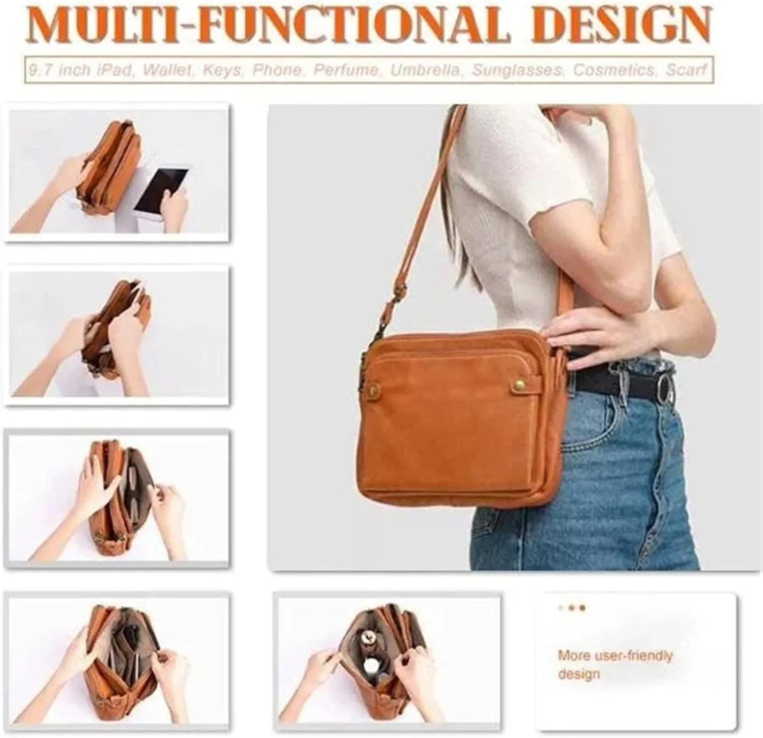 NEW BLACK Gpmsign Crossbody Bag, Gpmsign-Fashion Anti Theft Leather Bag, PU Leather Shoulder Bags and Clutches, 3 Layer Crossbody Leather Shoulder Bag