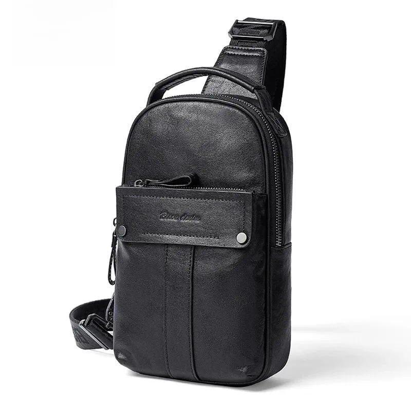 New Designer Cowhide Leather Chest Bag Vintage Fashion Crossbody Men's Business Bag