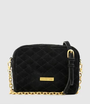 NICOLA Quilted Bag in Black Suede