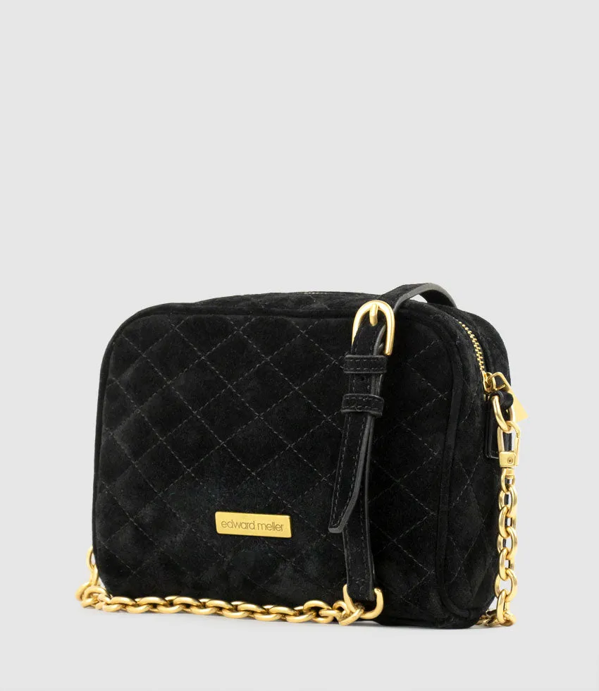 NICOLA Quilted Bag in Black Suede