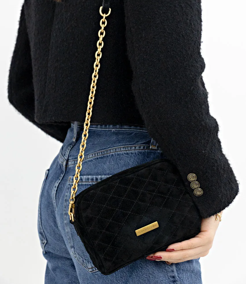 NICOLA Quilted Bag in Black Suede