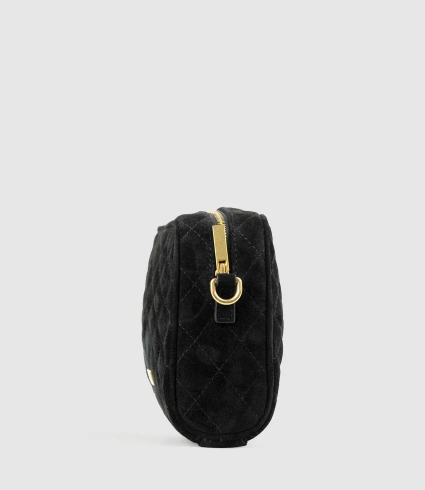 NICOLA Quilted Bag in Black Suede