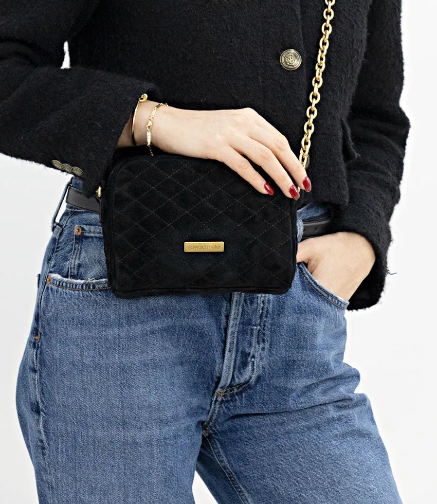 NICOLA Quilted Bag in Black Suede
