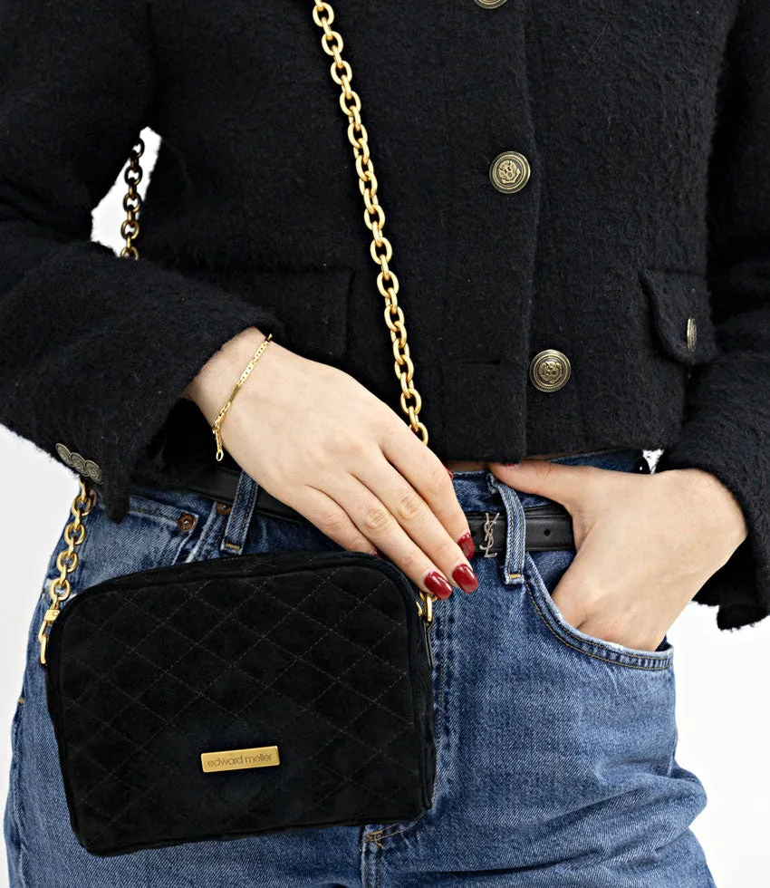 NICOLA Quilted Bag in Black Suede
