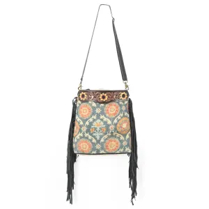 OHLAY MESSENGER Hand Tooled Upcycled Canvas  Genuine Leather women bag western handbag purse