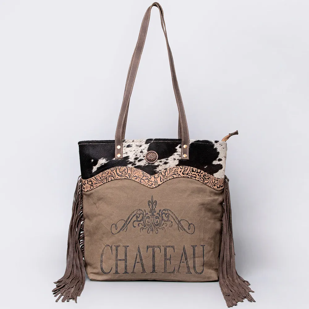 OHLAY OHV124 HOBO Upcycled Canvas Embossed Hair-on Genuine Leather women bag western handbag purse