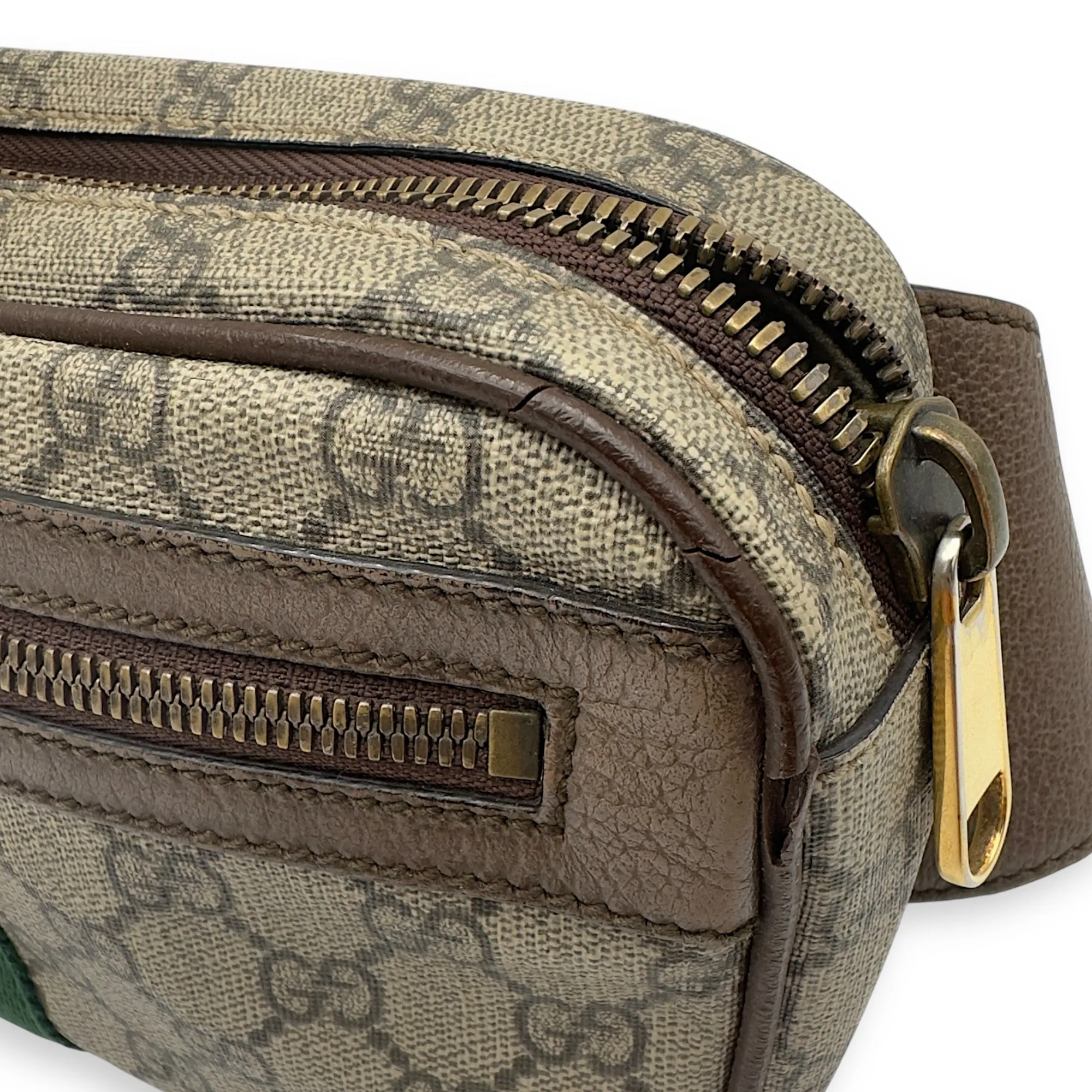 Ophidia Crossbody Bag Brown in Coated Canvas, Gold hardware