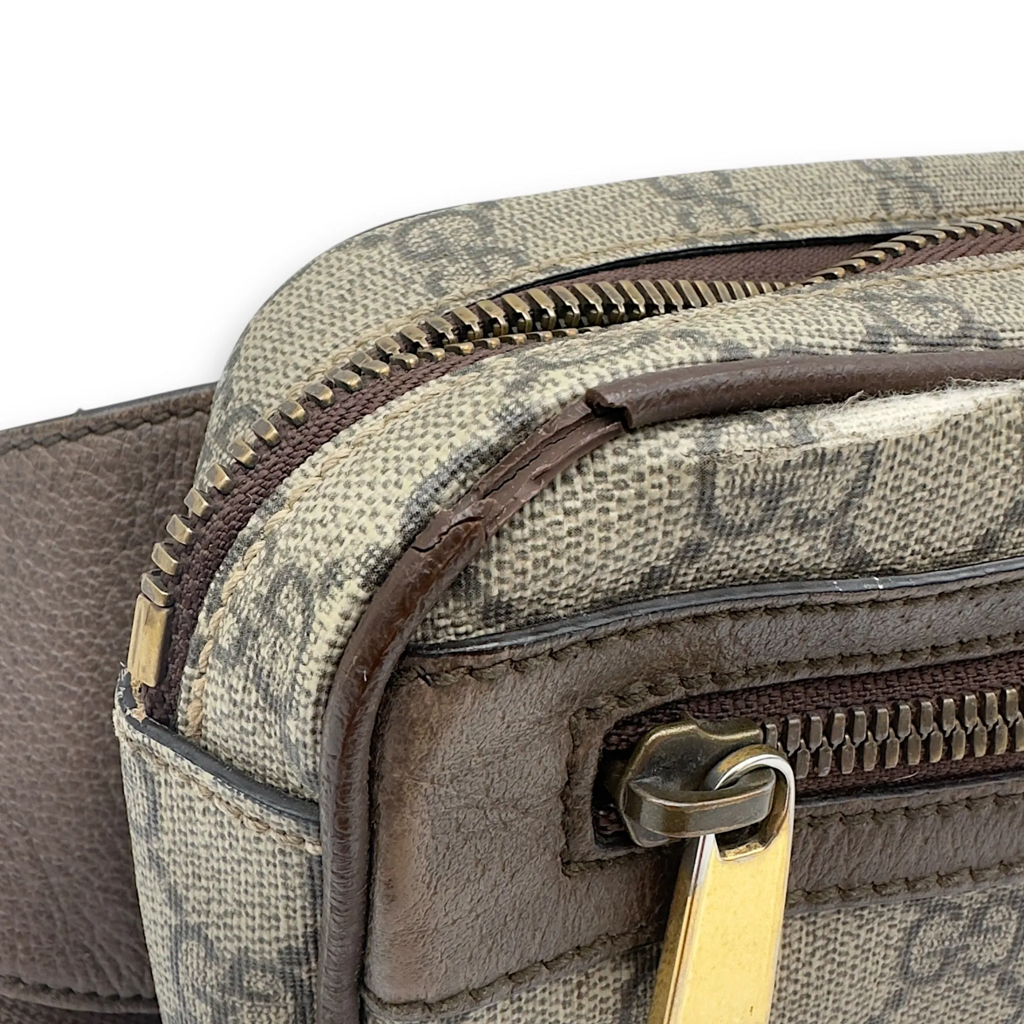Ophidia Crossbody Bag Brown in Coated Canvas, Gold hardware