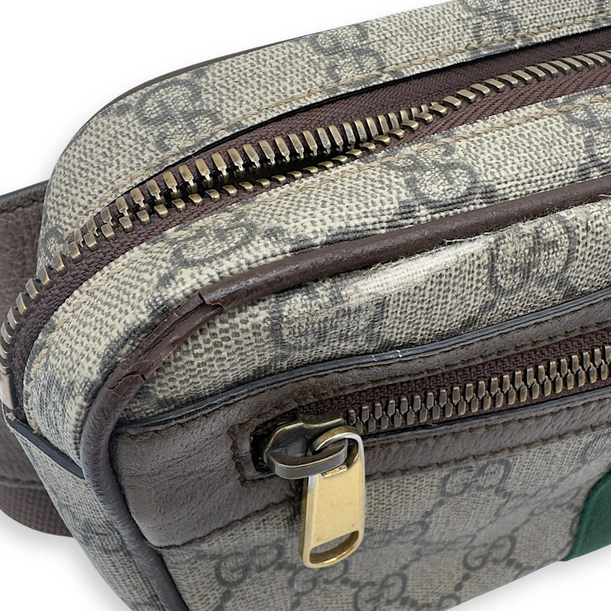 Ophidia Crossbody Bag Brown in Coated Canvas, Gold hardware