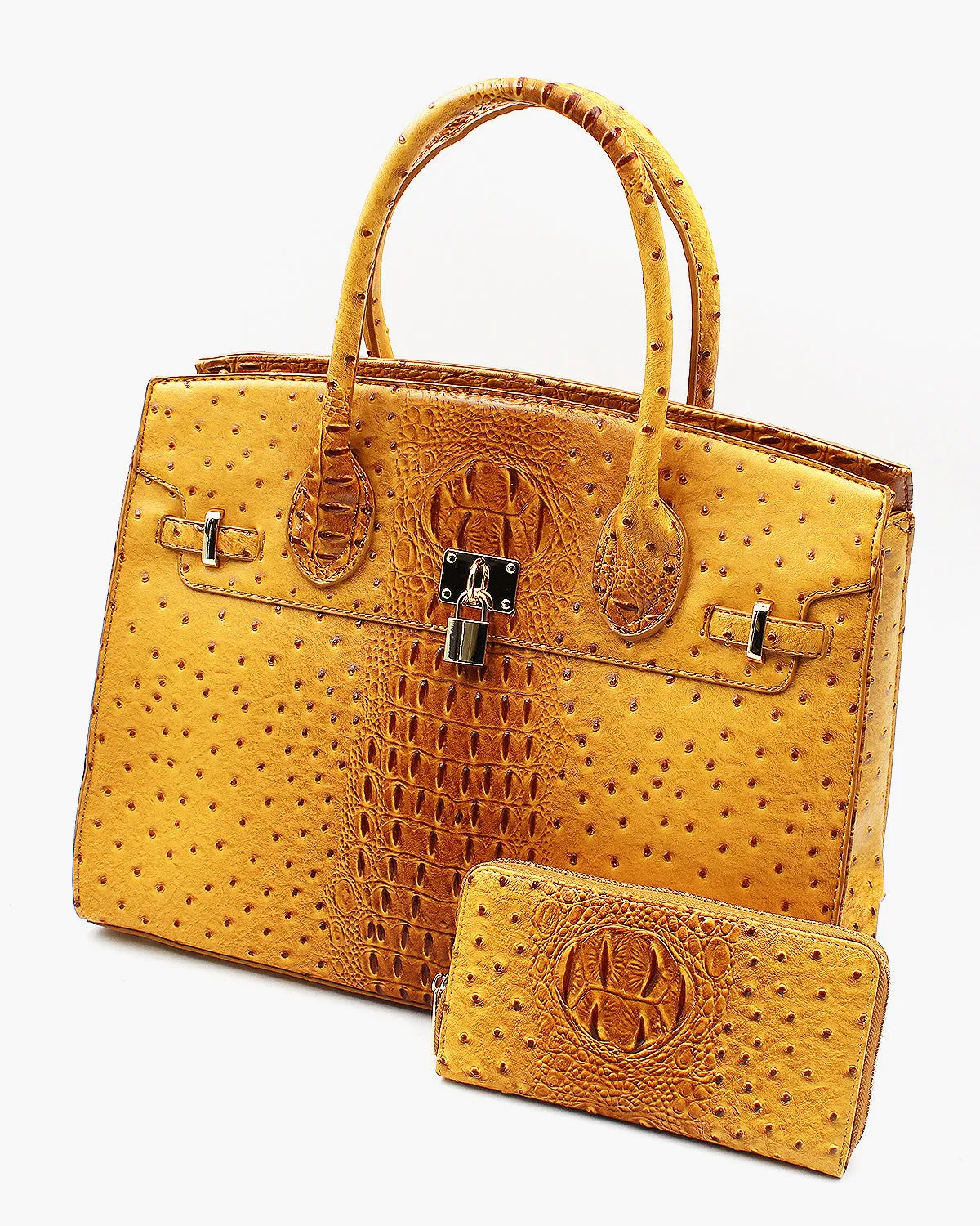 Ostrich Textured Bag with Matching Wallet