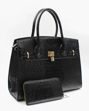 Ostrich Textured Bag with Matching Wallet