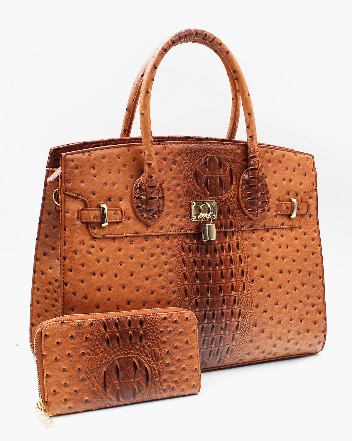 Ostrich Textured Bag with Matching Wallet