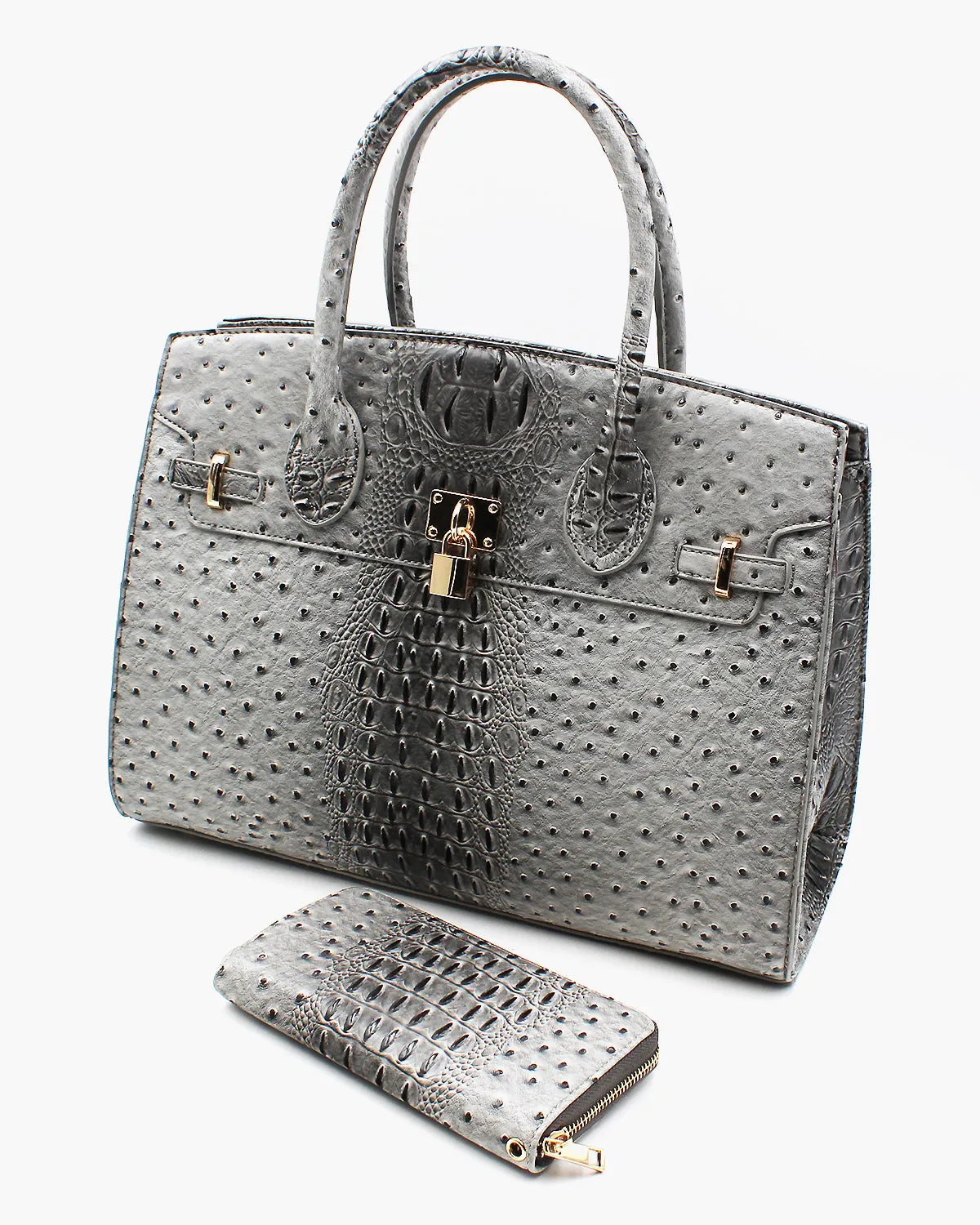 Ostrich Textured Bag with Matching Wallet