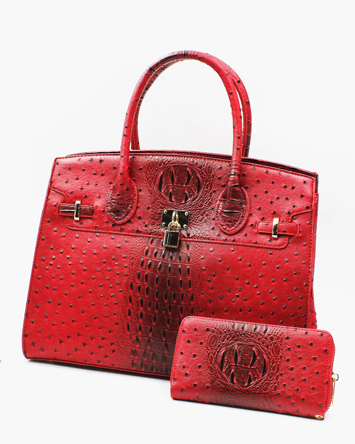 Ostrich Textured Bag with Matching Wallet