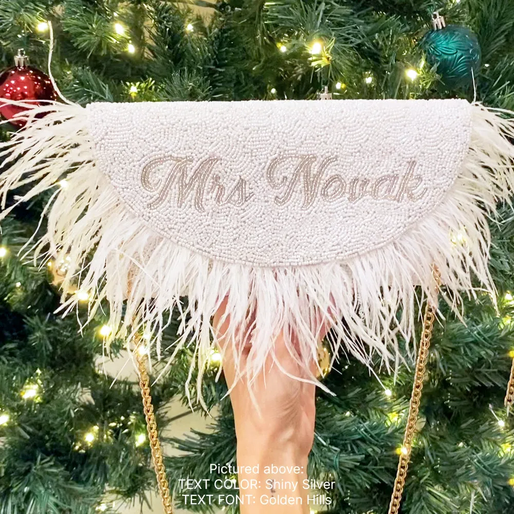 Personalized Mrs Beaded Clutch Purse Feather Style (HFU-Feather)