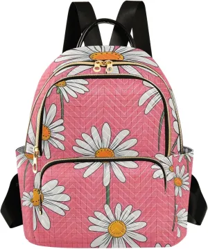 Pink Flower Checked Women Fashion Backpack Purse Multi Pockets Rucksack Travel Shoulder BagS