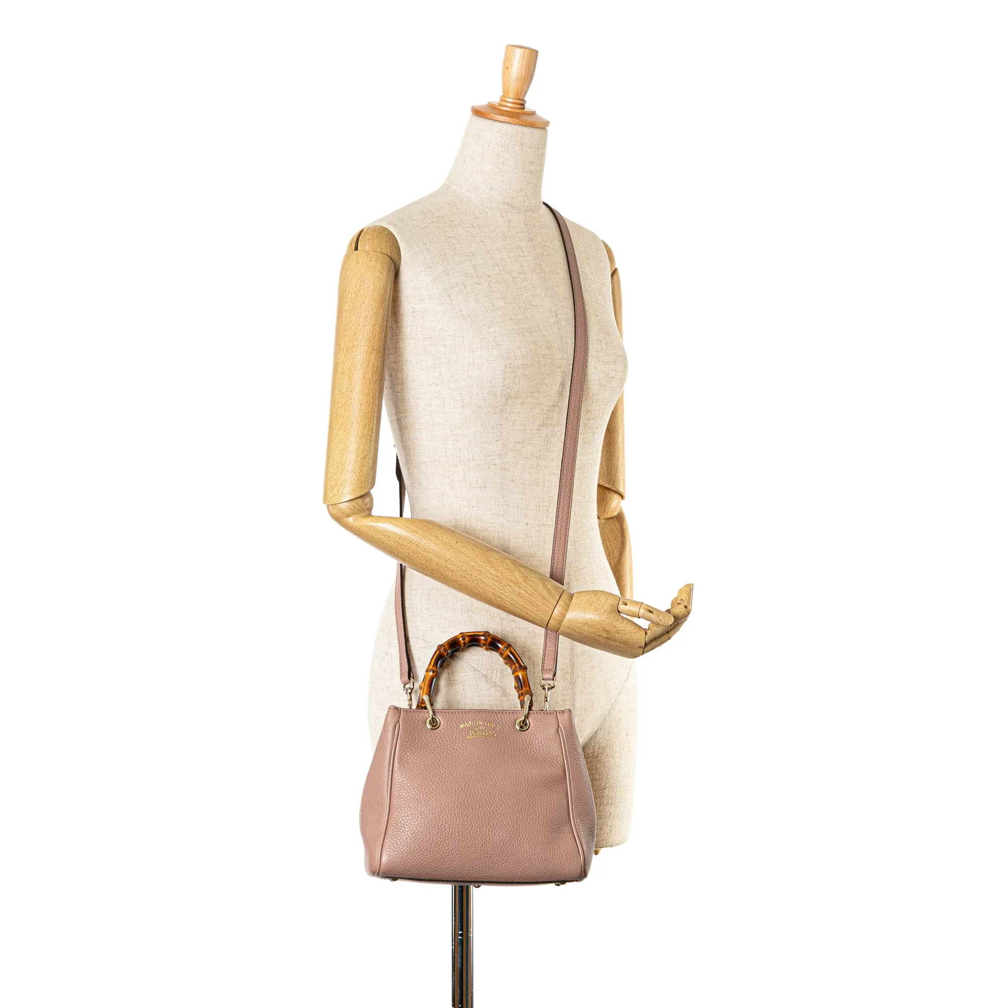 Pink Gucci Mini Leather Bamboo Shopper Satchel