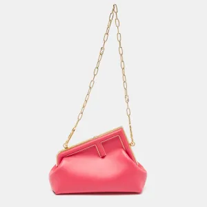 Pink Leather Small First Clutch
