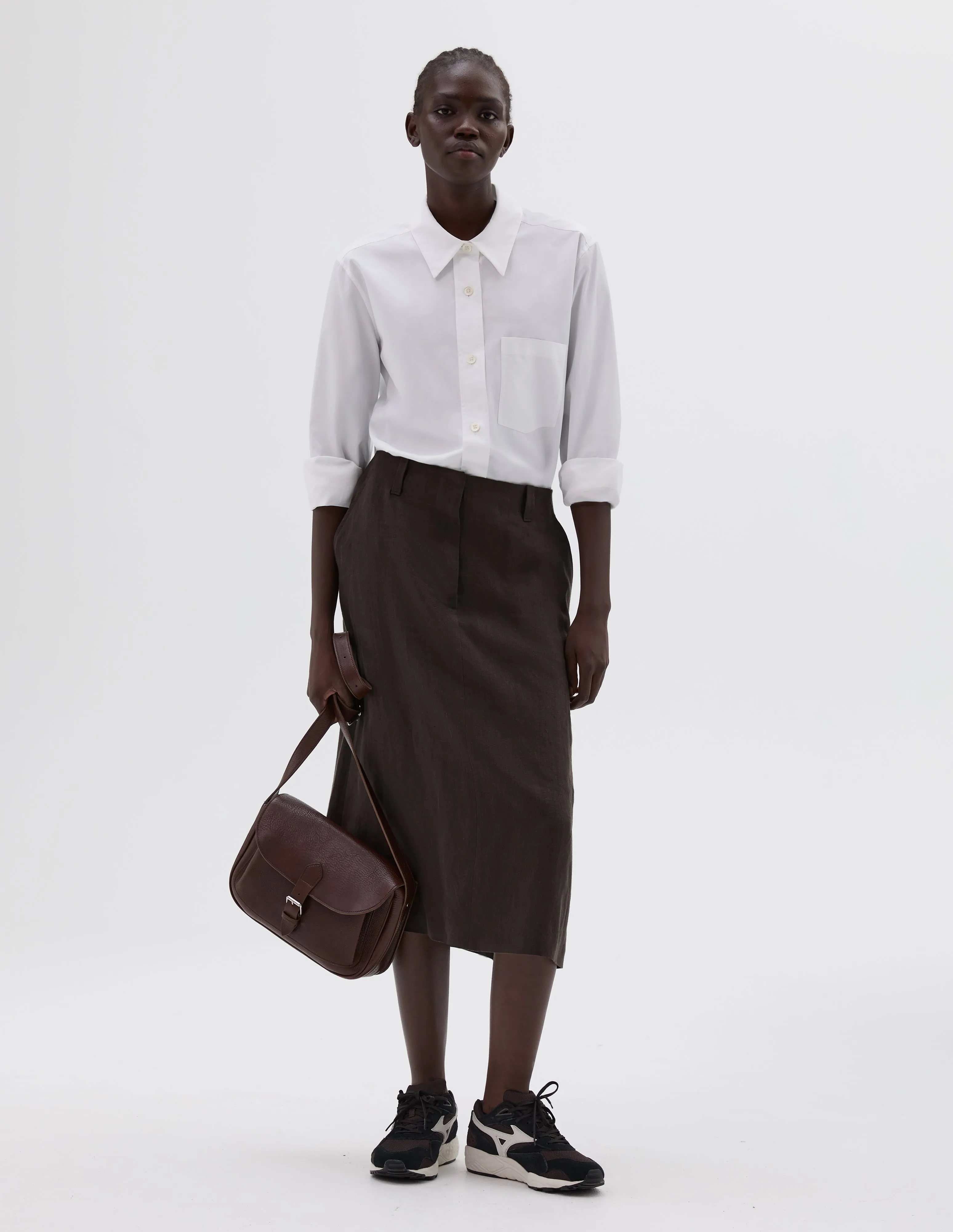 PLEAT POCKET SATCHEL | FINE GRAIN LEATHER  | BROWN