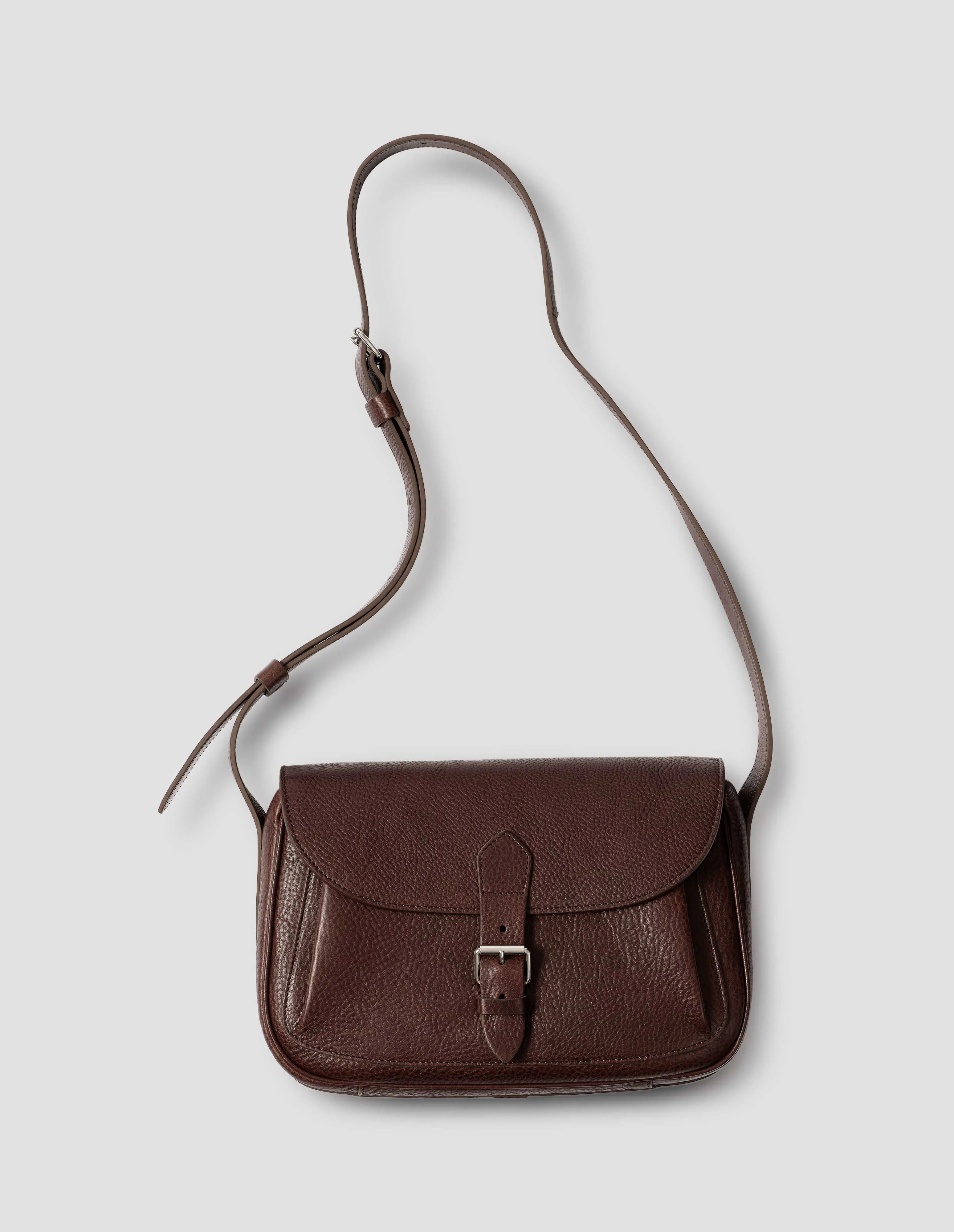 PLEAT POCKET SATCHEL | FINE GRAIN LEATHER  | BROWN