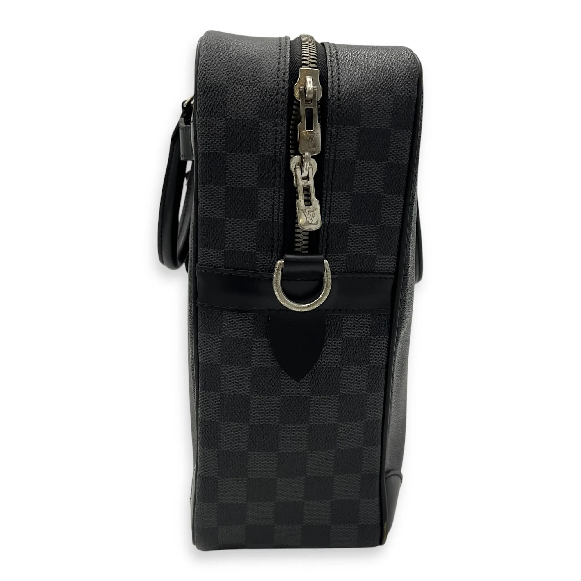 Porte document voyage Messenger Black in Coated Canvas, Silver hardware