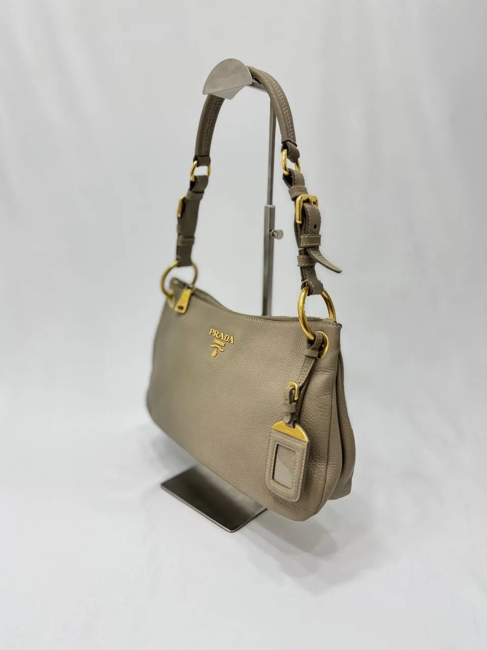 PRADA Belted Zip Shoulder Bag Vitello Daino Handbag