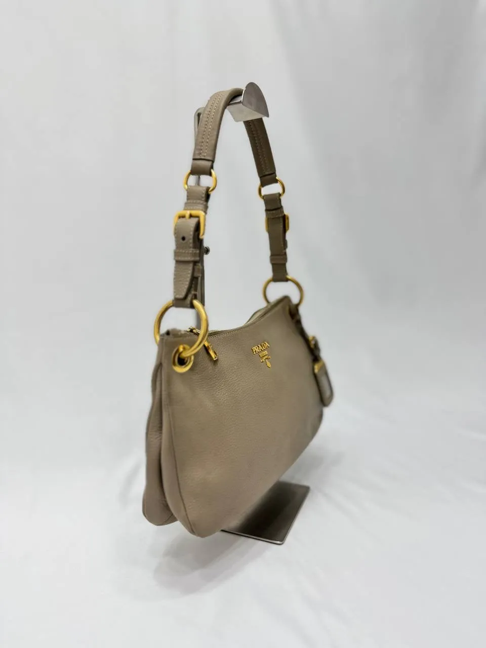PRADA Belted Zip Shoulder Bag Vitello Daino Handbag
