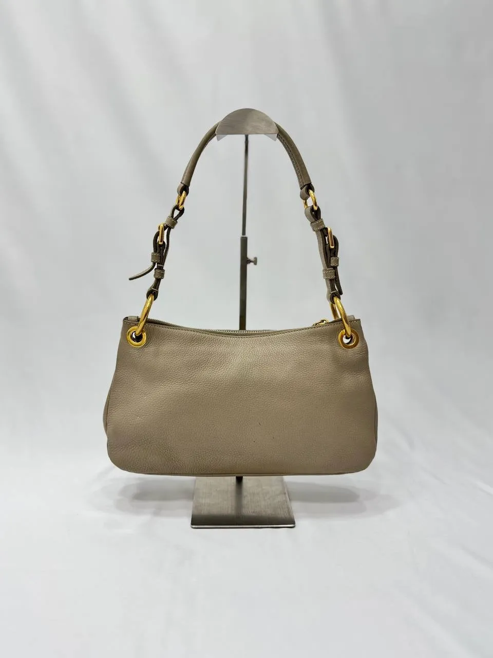 PRADA Belted Zip Shoulder Bag Vitello Daino Handbag