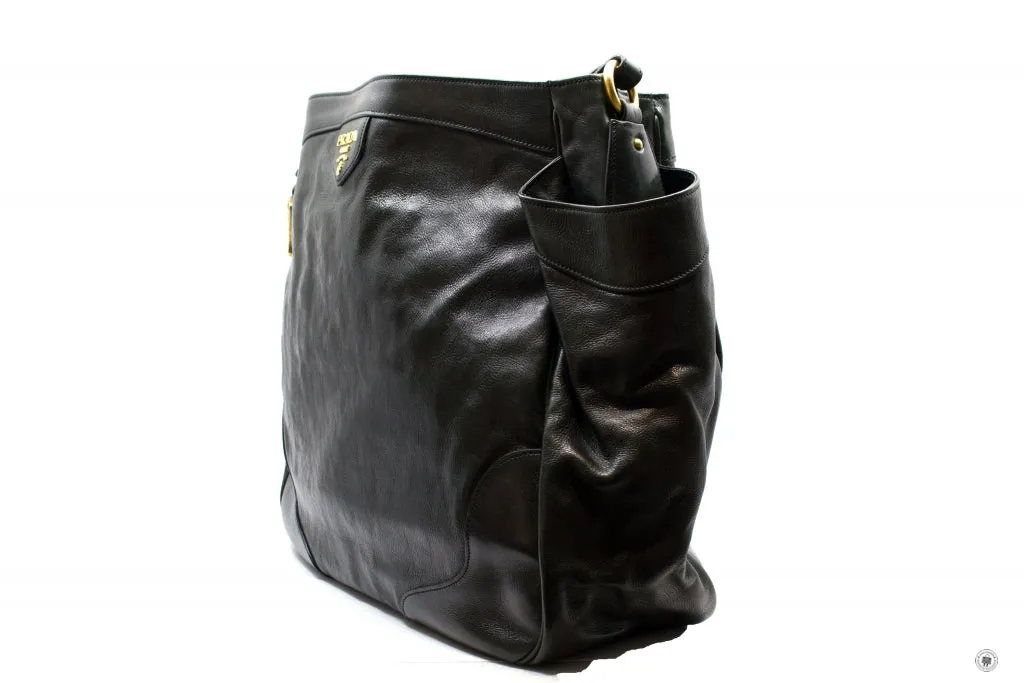 Prada BR3783 Vitello Daino Hobo Black Leather Shoulder Bags Ghw