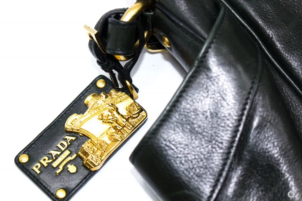 Prada BR3783 Vitello Daino Hobo Black Leather Shoulder Bags Ghw