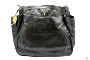 Prada BR3783 Vitello Daino Hobo Black Leather Shoulder Bags Ghw