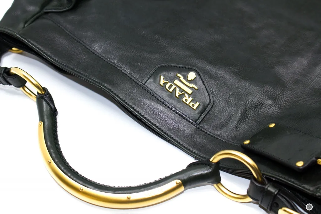 Prada BR3783 Vitello Daino Hobo Black Leather Shoulder Bags Ghw