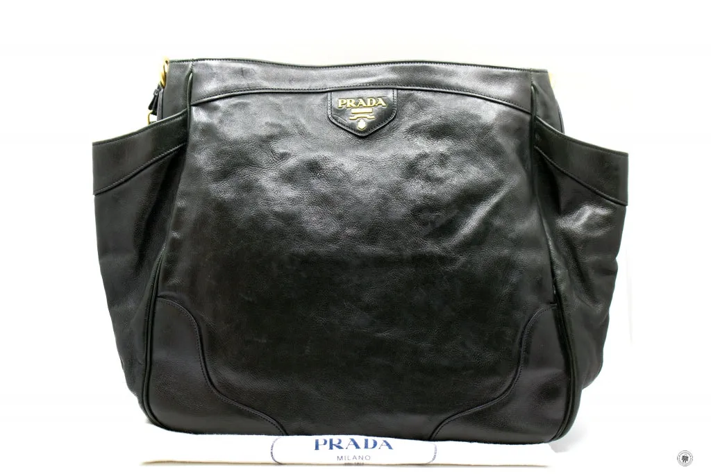 Prada BR3783 Vitello Daino Hobo Black Leather Shoulder Bags Ghw