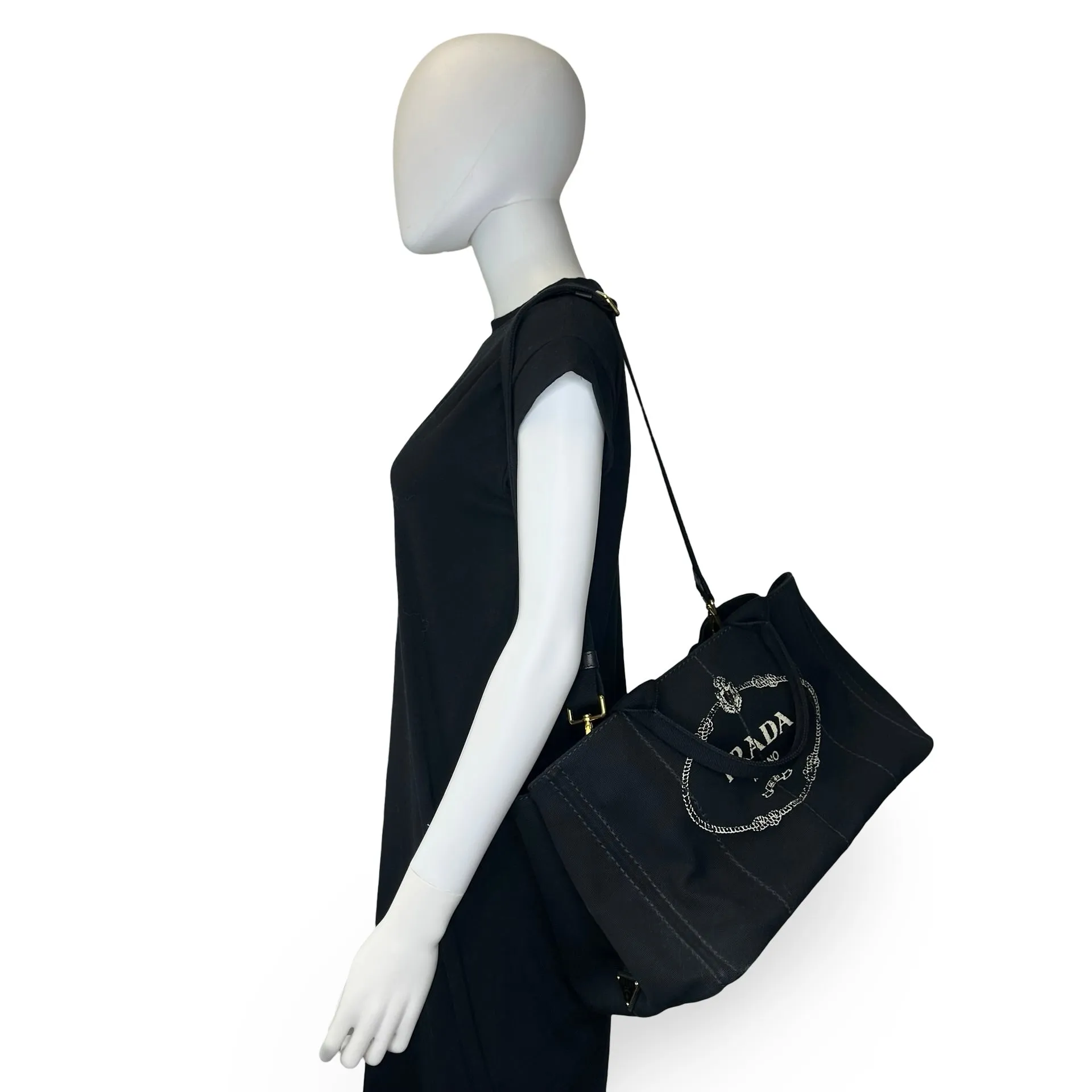 PRADA: Jacquard Canvas Large Canapa Tote