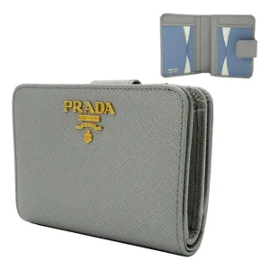 Prada Saffiano Leather Small Wallet with Zipper Argilla and Astrale Grey Blue