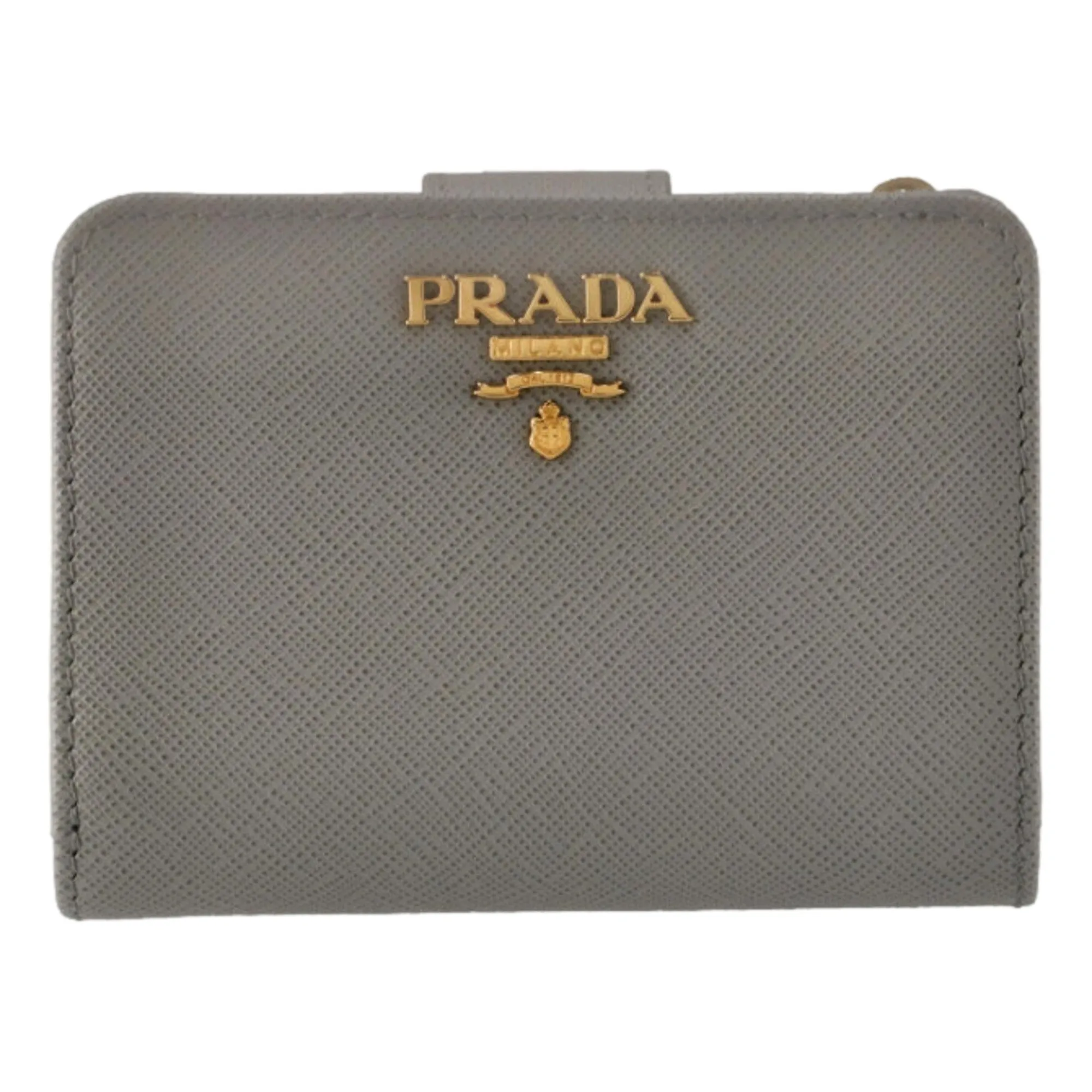 Prada Saffiano Leather Small Wallet with Zipper Argilla and Astrale Grey Blue