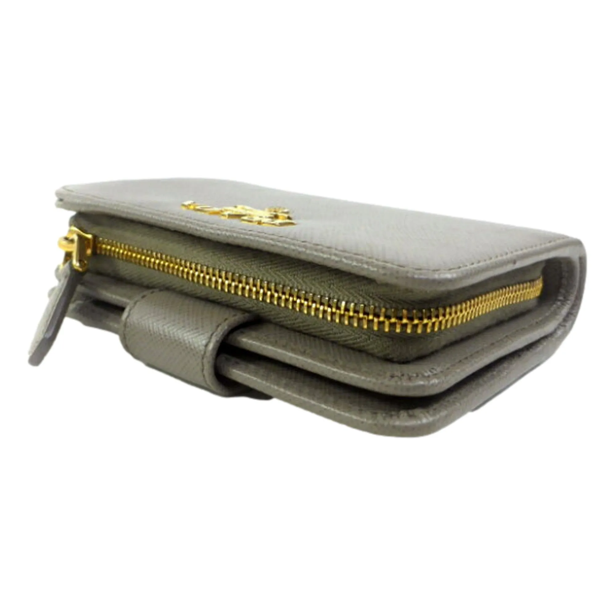 Prada Saffiano Leather Small Wallet with Zipper Argilla and Astrale Grey Blue