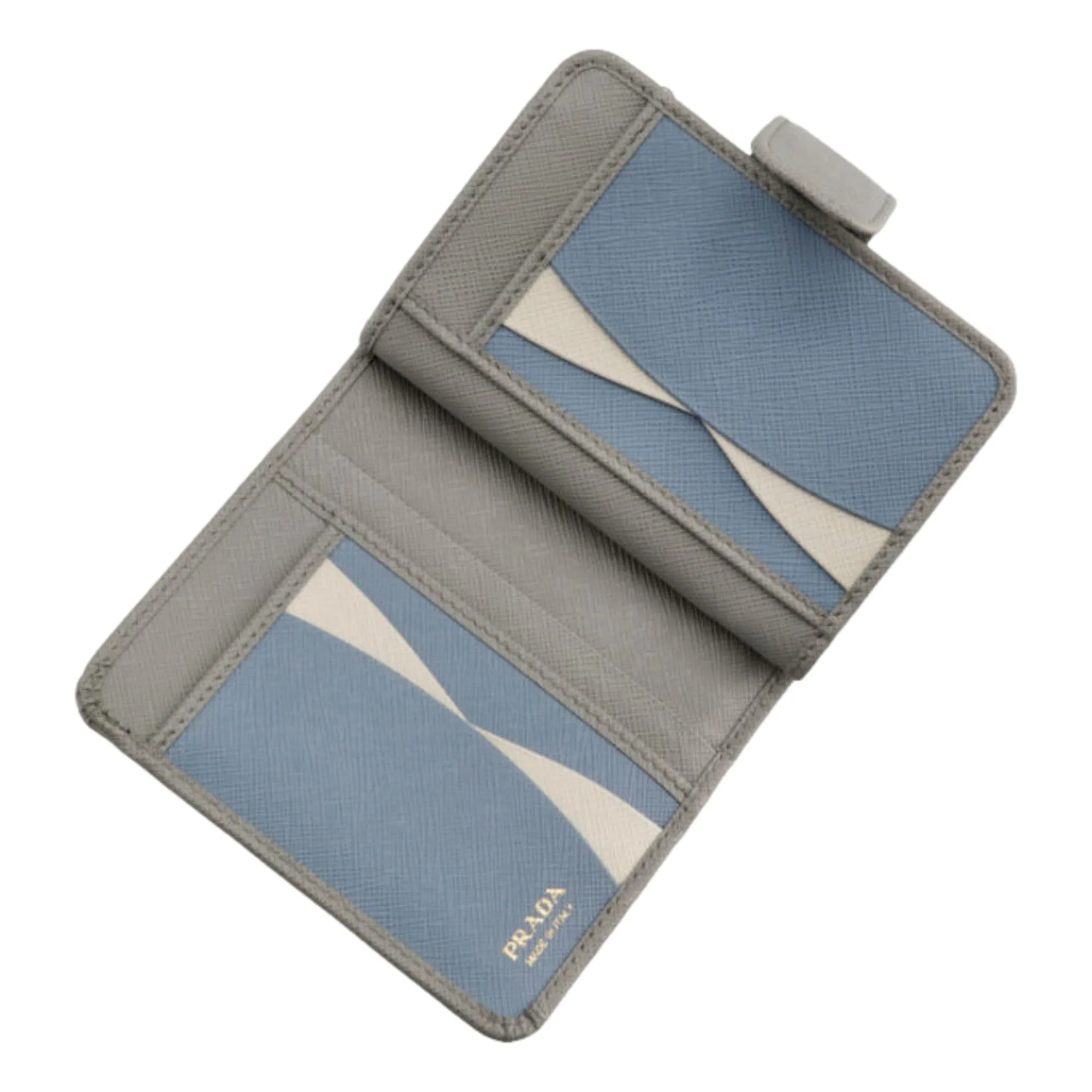 Prada Saffiano Leather Small Wallet with Zipper Argilla and Astrale Grey Blue
