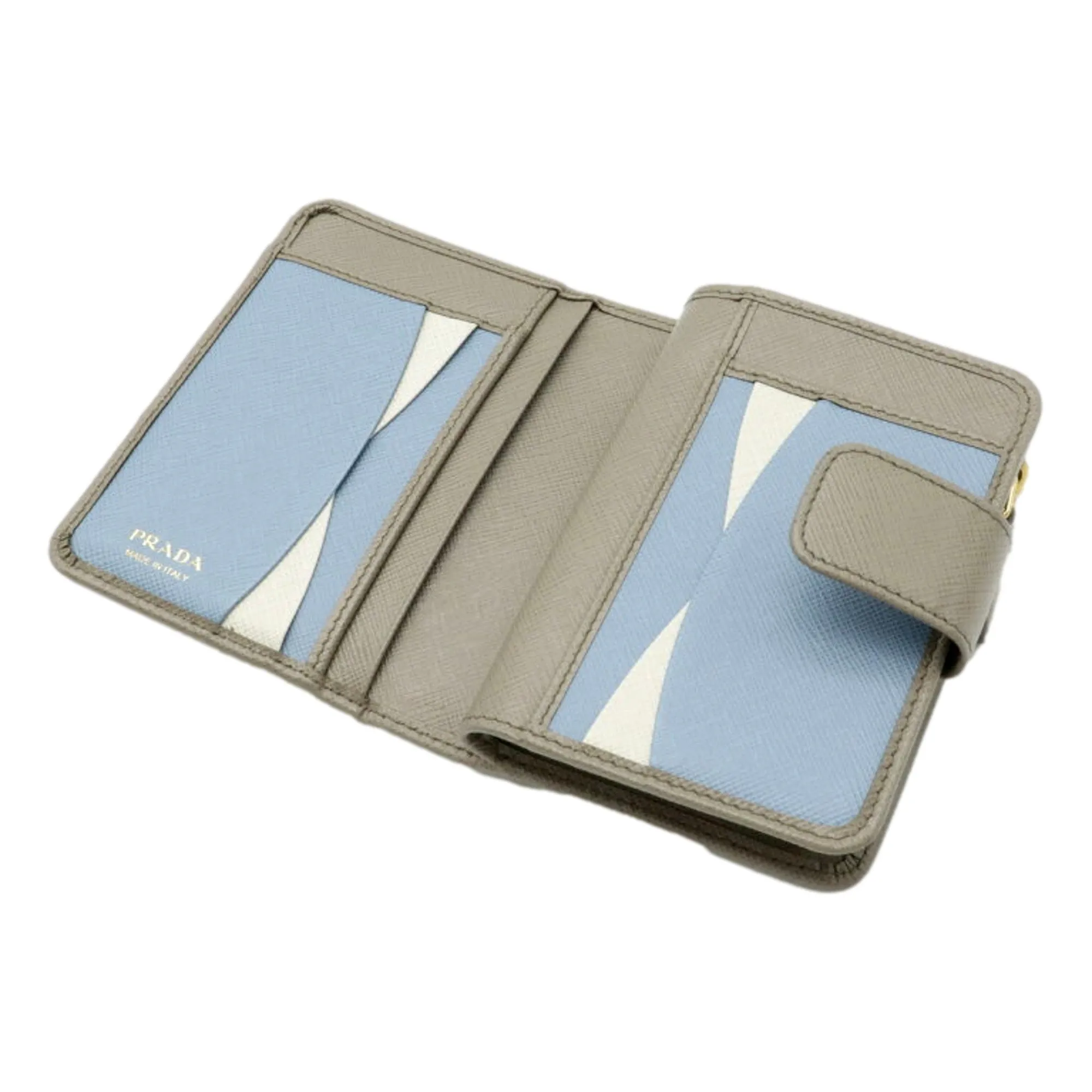 Prada Saffiano Leather Small Wallet with Zipper Argilla and Astrale Grey Blue