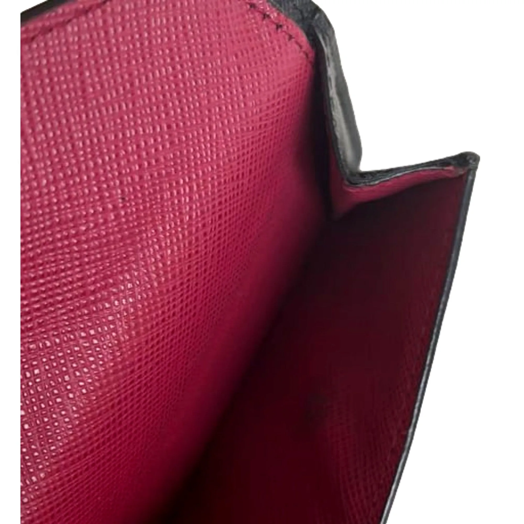 Prada Saffiano Metal Tri-Fold Envelope Card Holder Wallet Nero Black and Pink