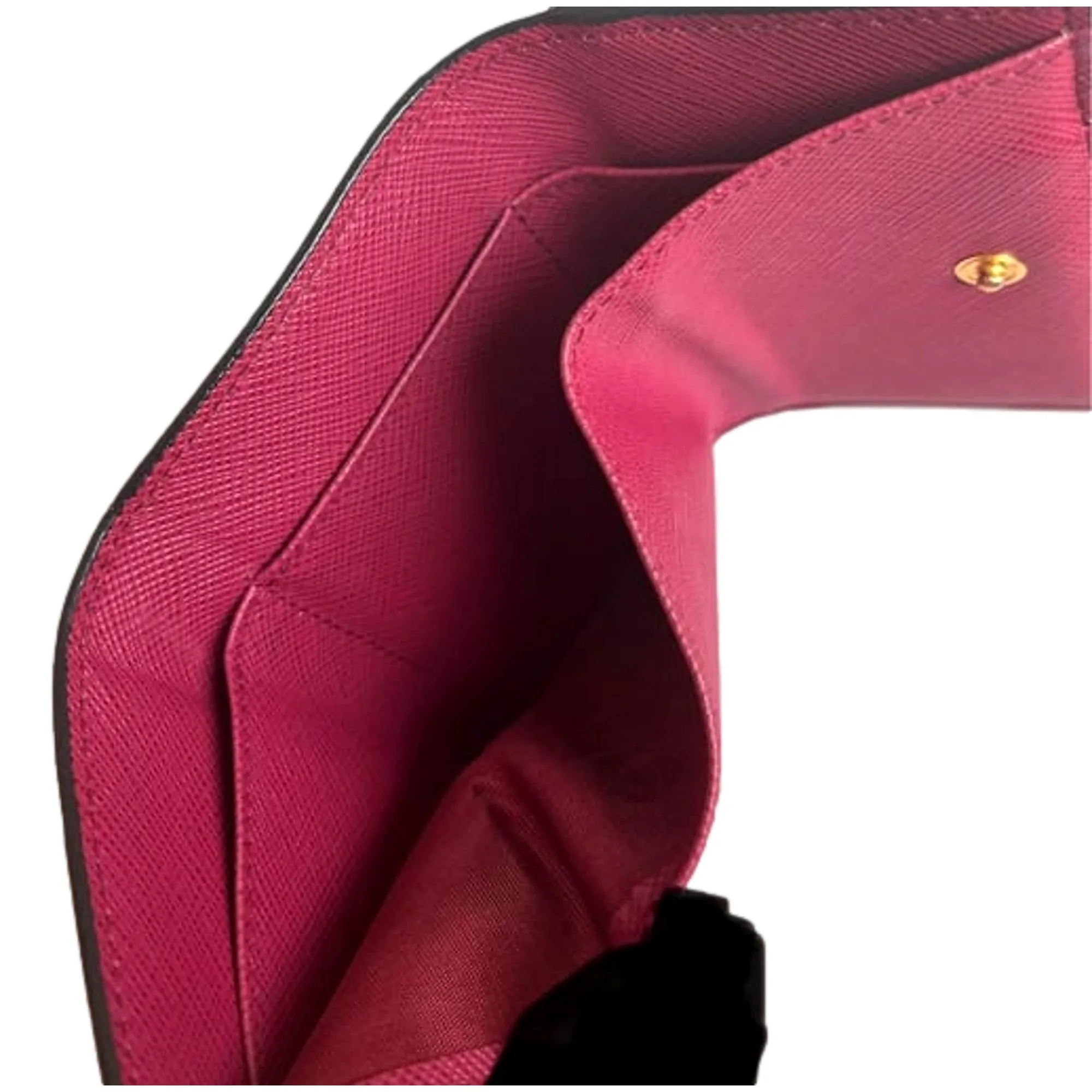 Prada Saffiano Metal Tri-Fold Envelope Card Holder Wallet Nero Black and Pink