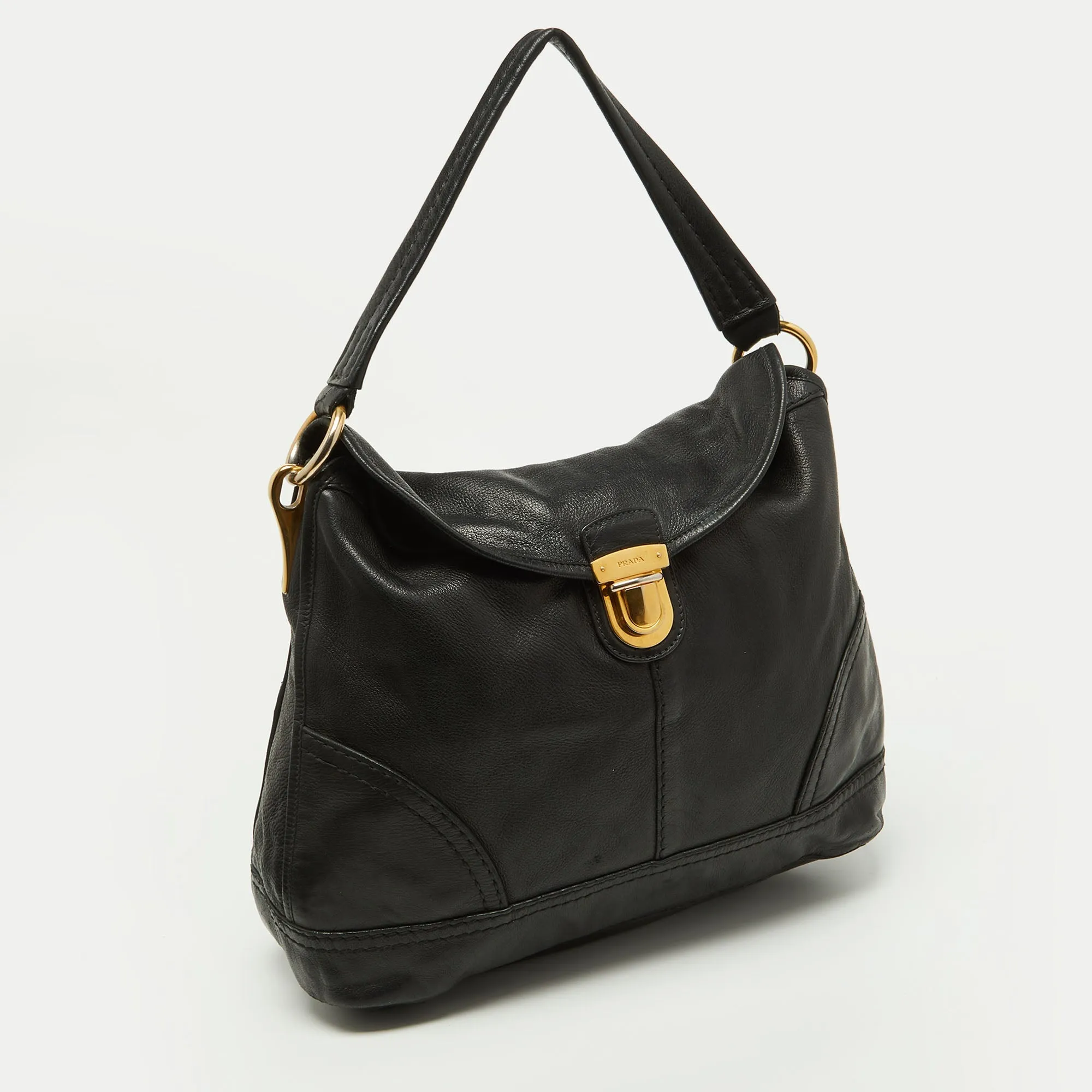 Prada  Soft Leather Pushlock Flap Hobo