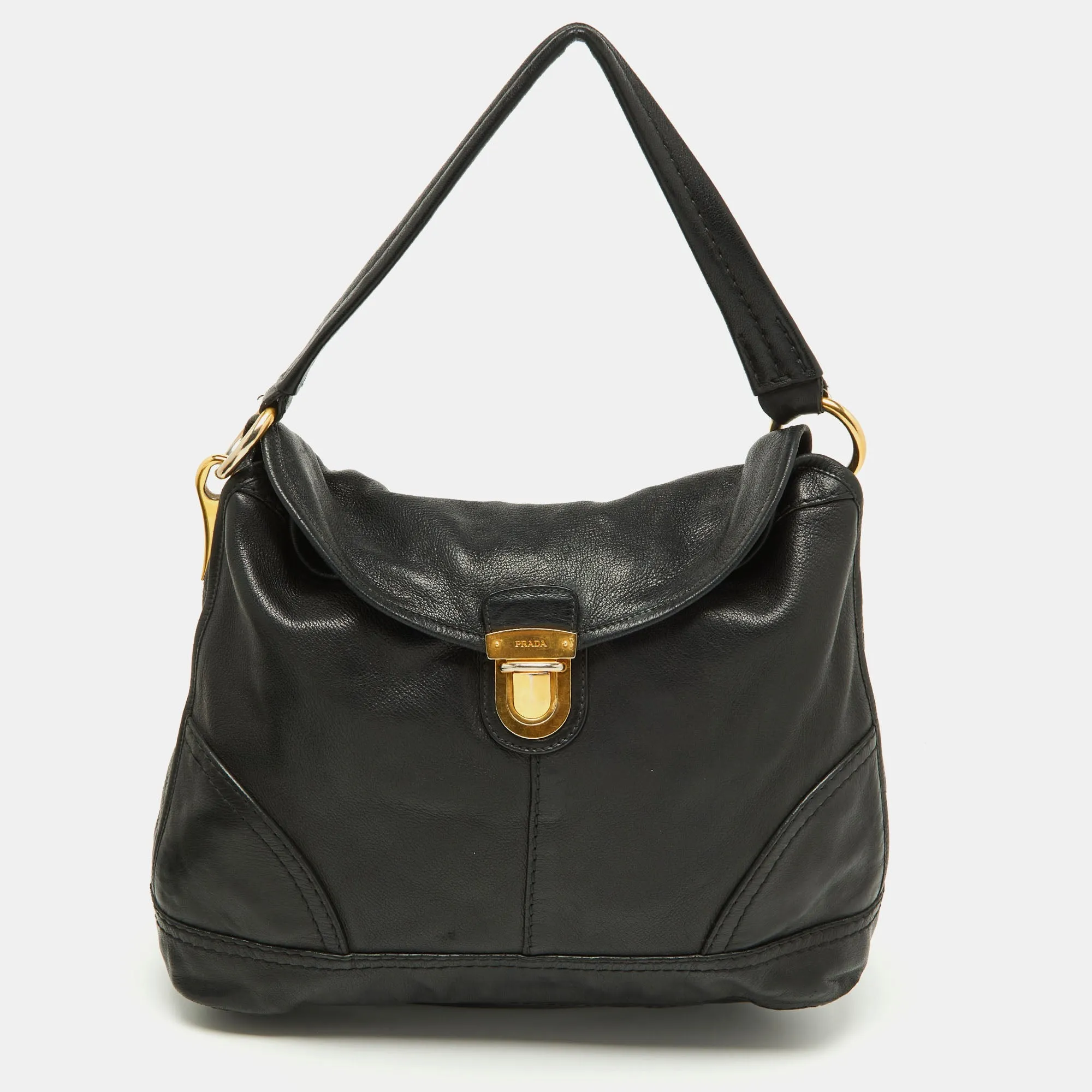 Prada  Soft Leather Pushlock Flap Hobo