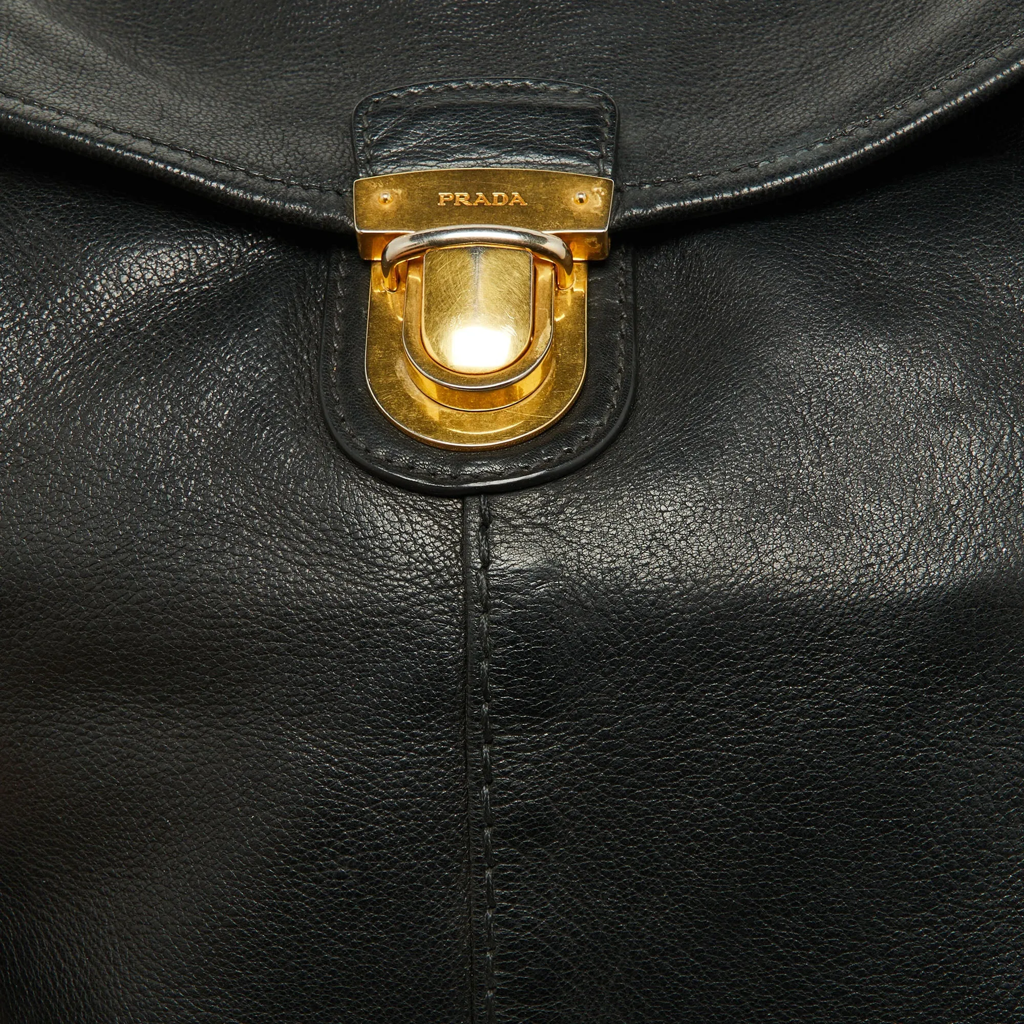 Prada  Soft Leather Pushlock Flap Hobo