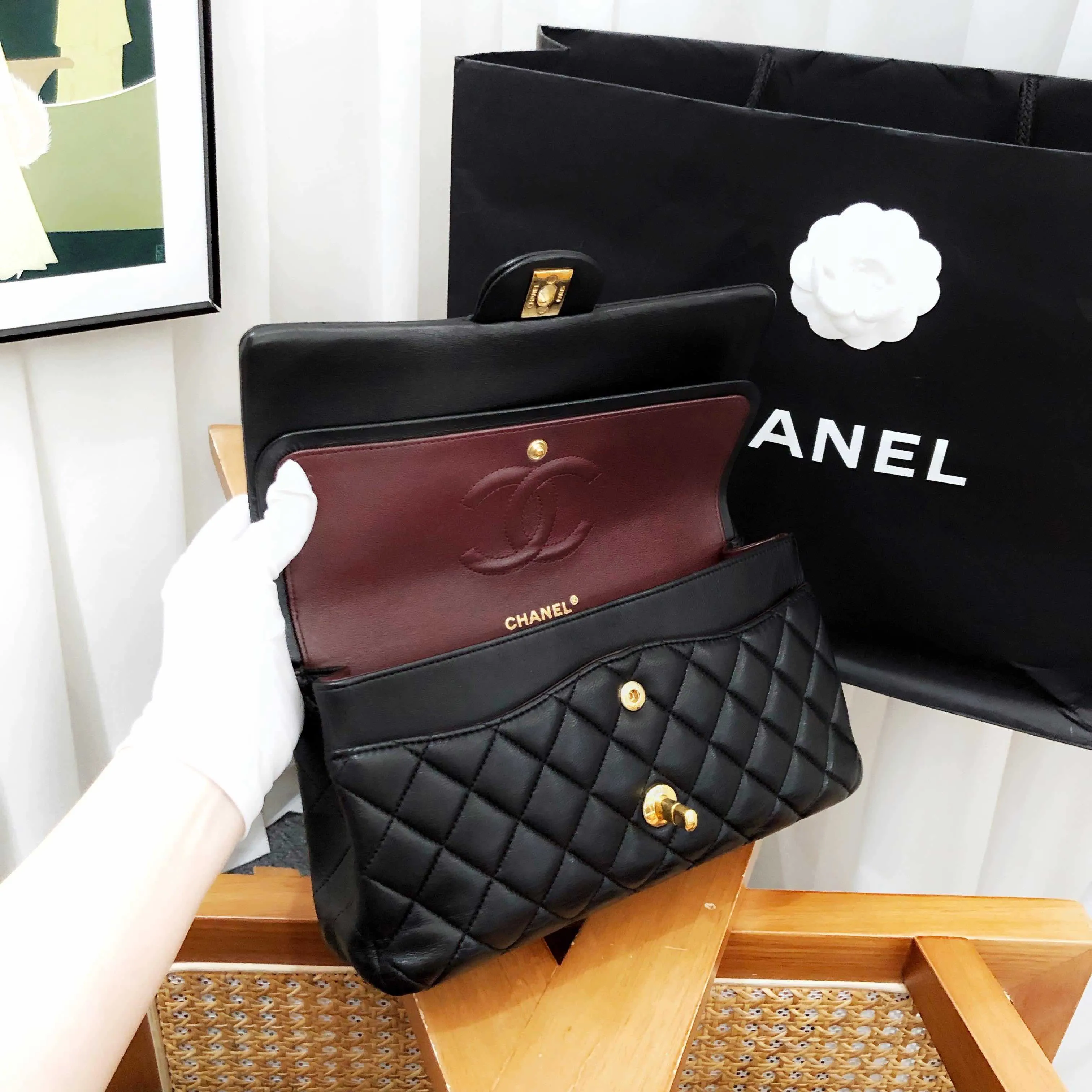 Preloved Chanel CF Black Quilted Leather Shoulder Bag
