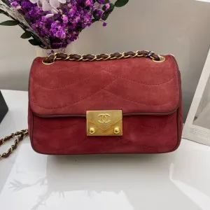 Preloved Chanel Classic Flap Red Suede Shoulder Bag