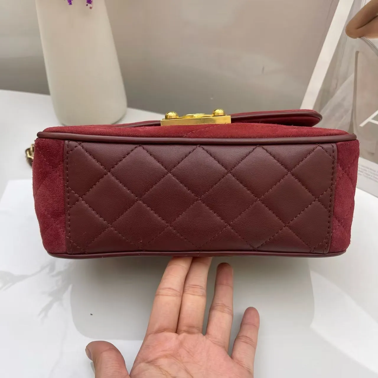 Preloved Chanel Classic Flap Red Suede Shoulder Bag
