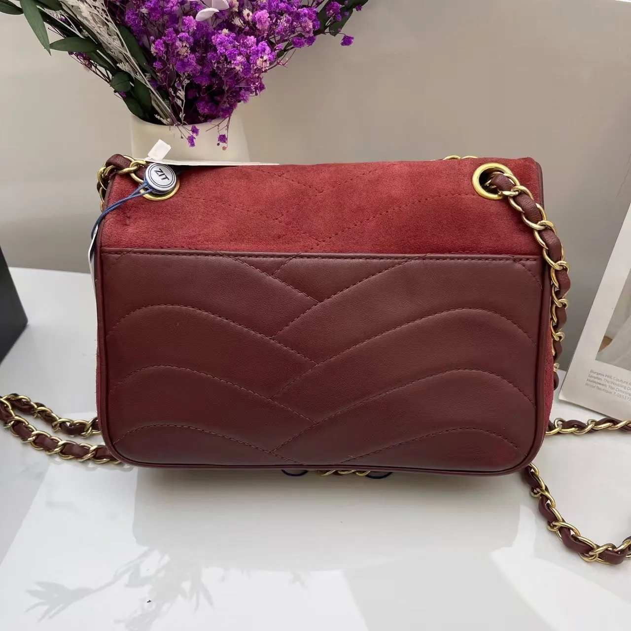 Preloved Chanel Classic Flap Red Suede Shoulder Bag