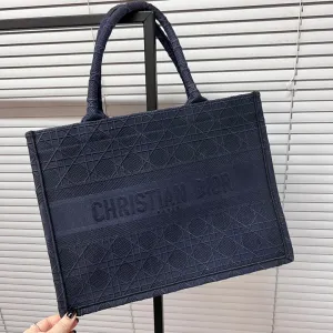 Preloved Dior Canvas Booktote Z2932 - Navy Blue Designer Tote Bag