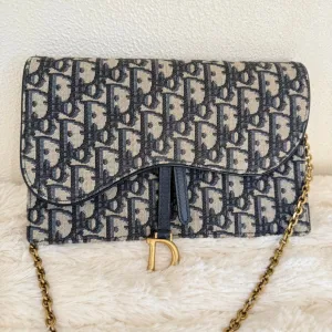 Preloved Dior Monogram Saddle Wallet on Chain J0006 Blue Canvas